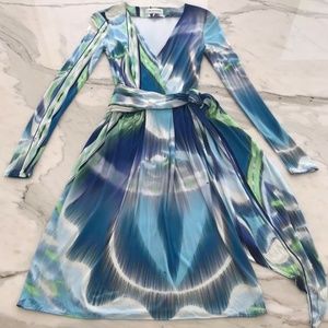 EMILIO PUCCI BLUE MULTI OCEAN PRINT DRESS MODEL 21RGO3 SIZE IT 40 / US 6